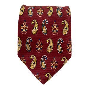 NINA RICCI Red Paisley Silk Tie Hand Made In France 59-"3".3/4 EX COND